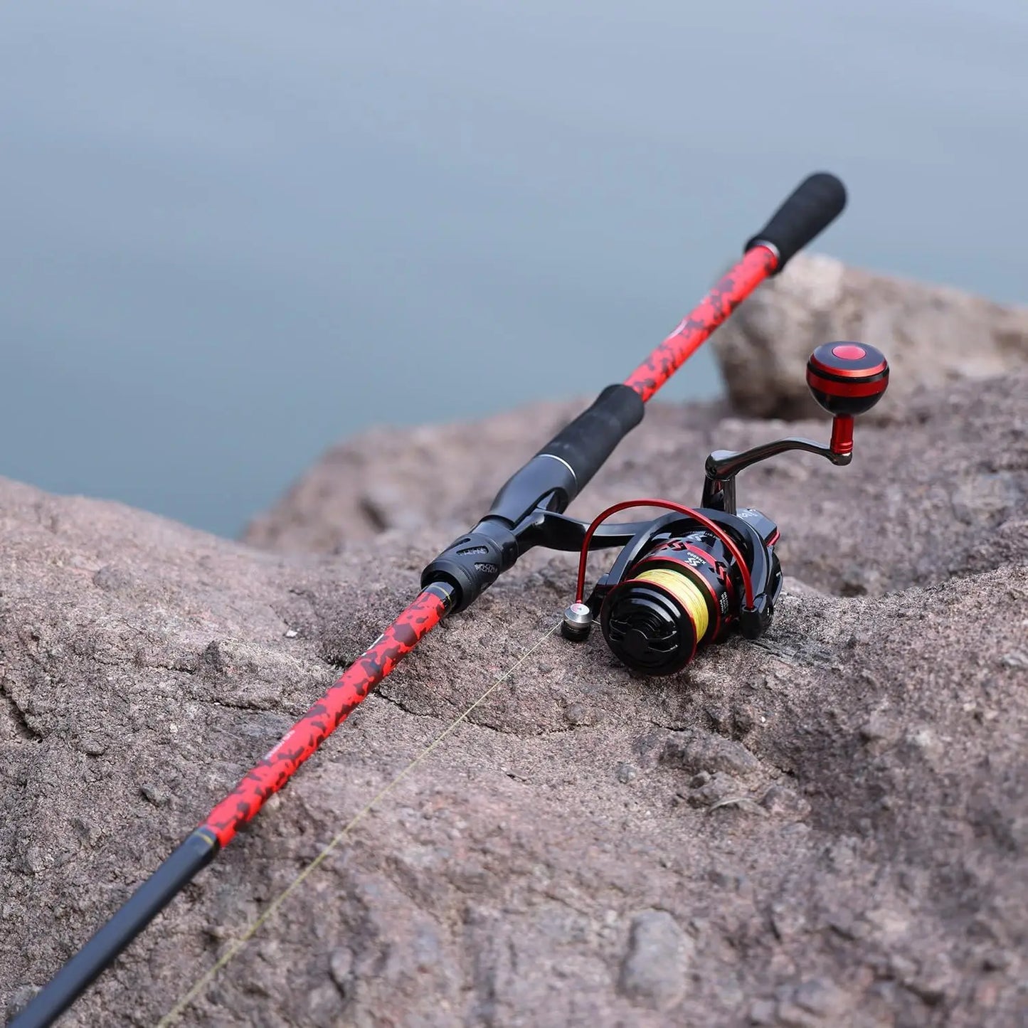 7' Fishing Rod and Reel Combo, 2-Piece Spinning Rod with Size 4000 Reel, Adjustable Handle for Inshore Fishing