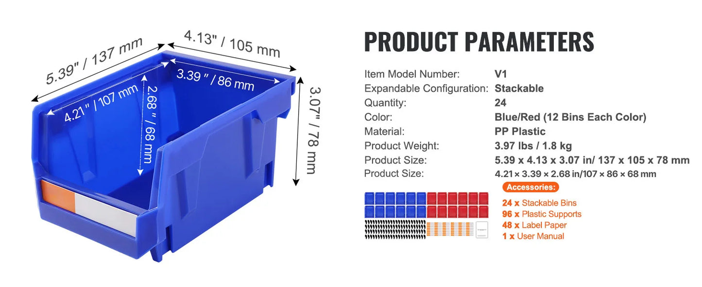 TwentyFour Piece Durable Stackable IndustrialGrade Storage Bins Organizer Garage Workspace