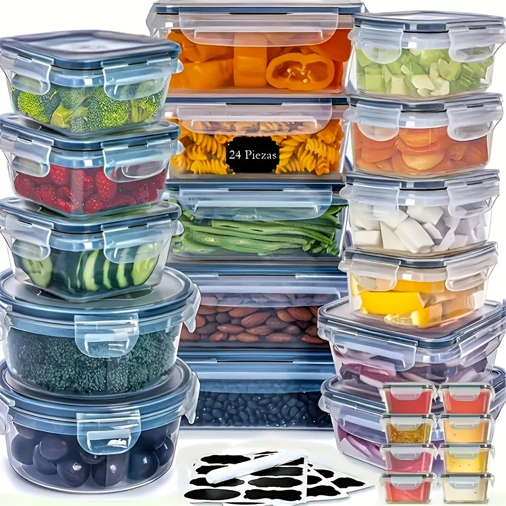 BPA Free 24-Piece Airtight Food Storage Containers Featuring PermanentlyLabeledLids