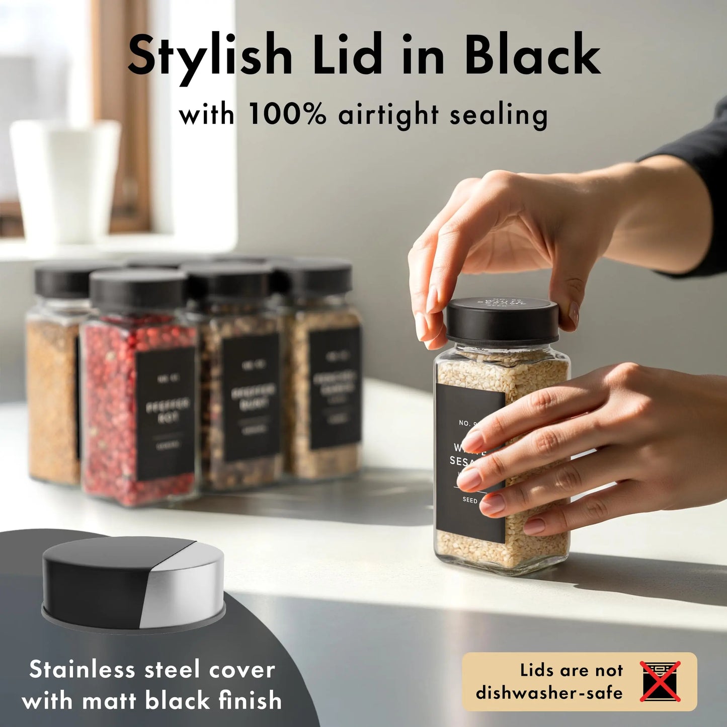 Glass Spice Jars With Stainless Steel Lids Labels And Funnel