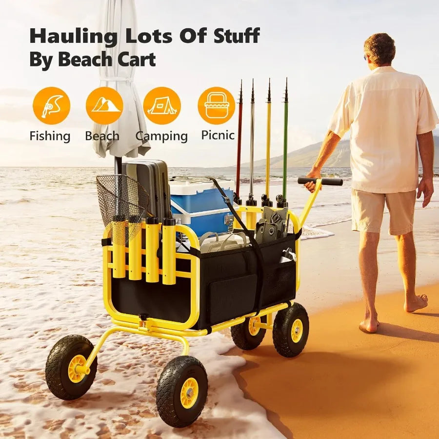 XMSJ Beach Cart With Airless Tires Foldable Wagon For Sand Transport