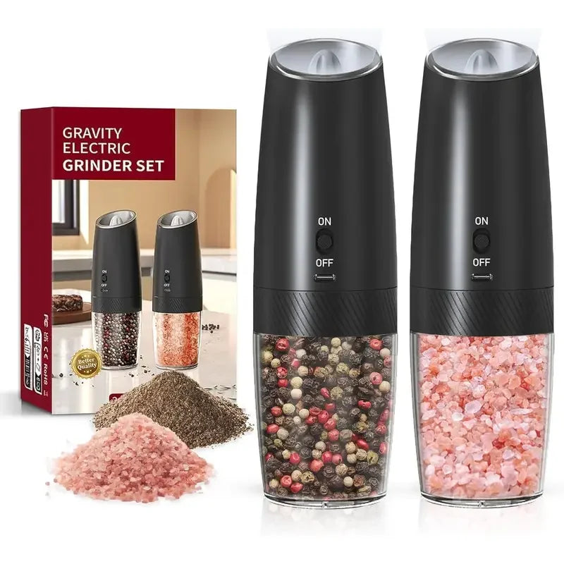 Broncho Gravity Salt and Pepper Grinder Set USB Rechargeable 2-Pack