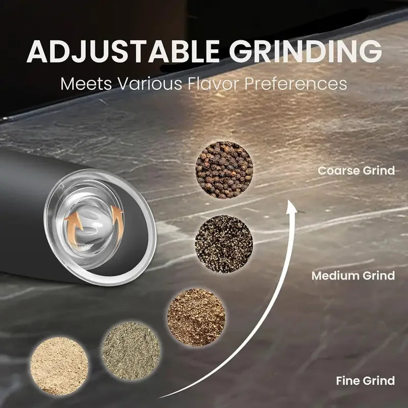 Broncho Gravity Salt and Pepper Grinder Set USB Rechargeable 2-Pack