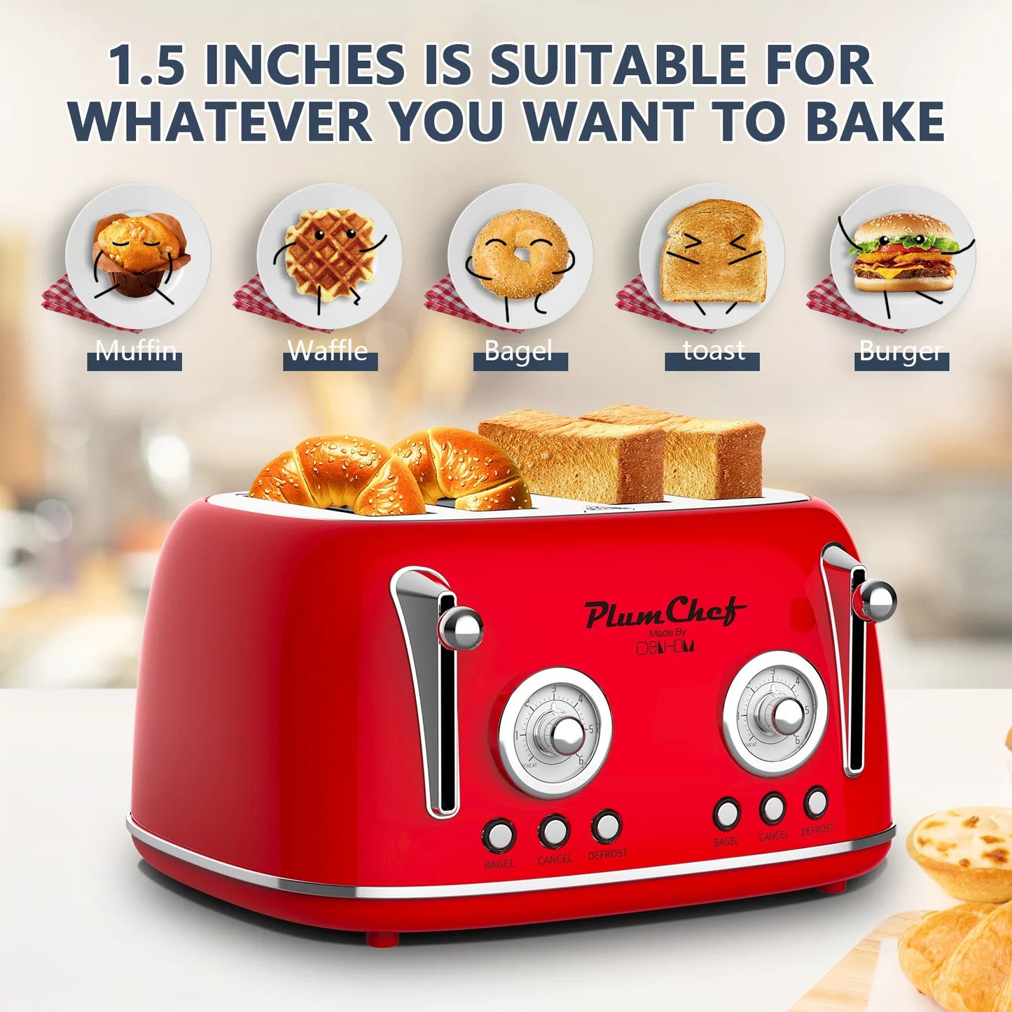 Suning Plum Chef Retro Toaster Dual Control Kitchen