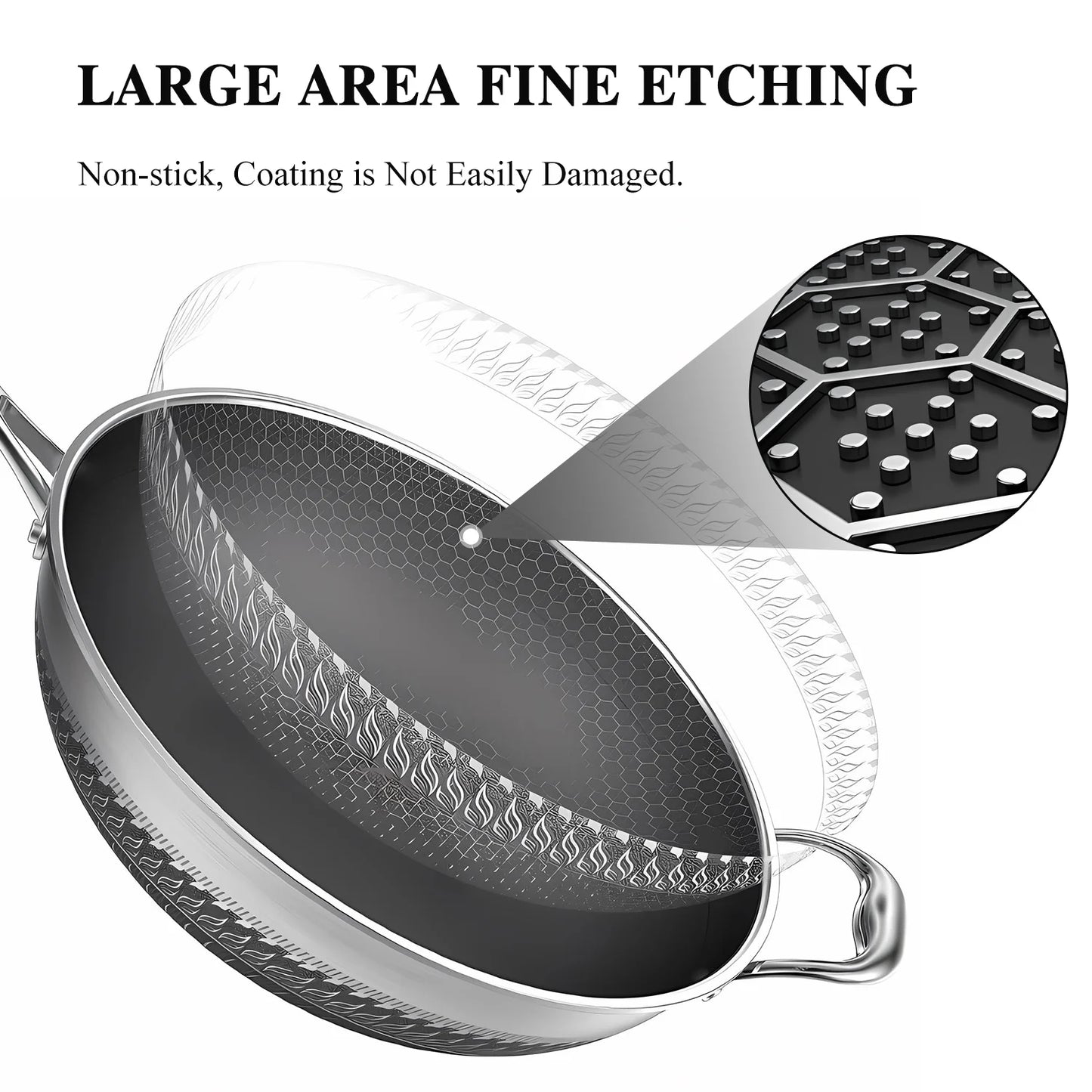 Hybrid Nonstick Wok Pan With Lid PFOA Free Stainless Steel