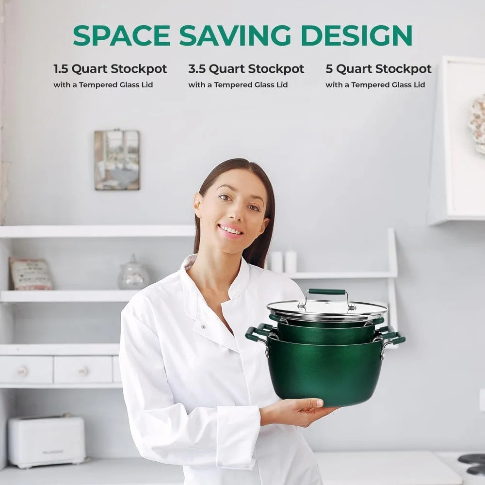 Nonstick Stackable Cookware Set for Everyday Home Kitchen Use