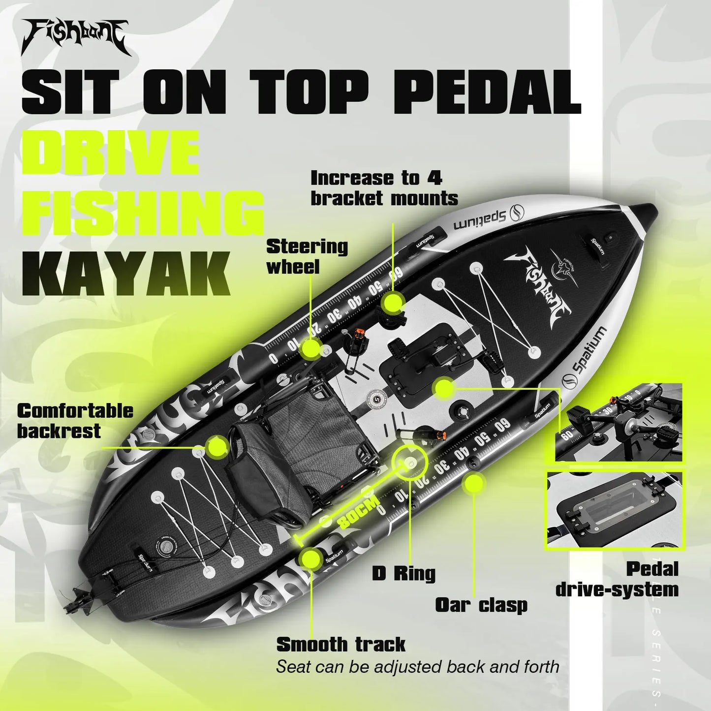 Spatium Fishing Kayak Pedal Drive Power System Sit On Top