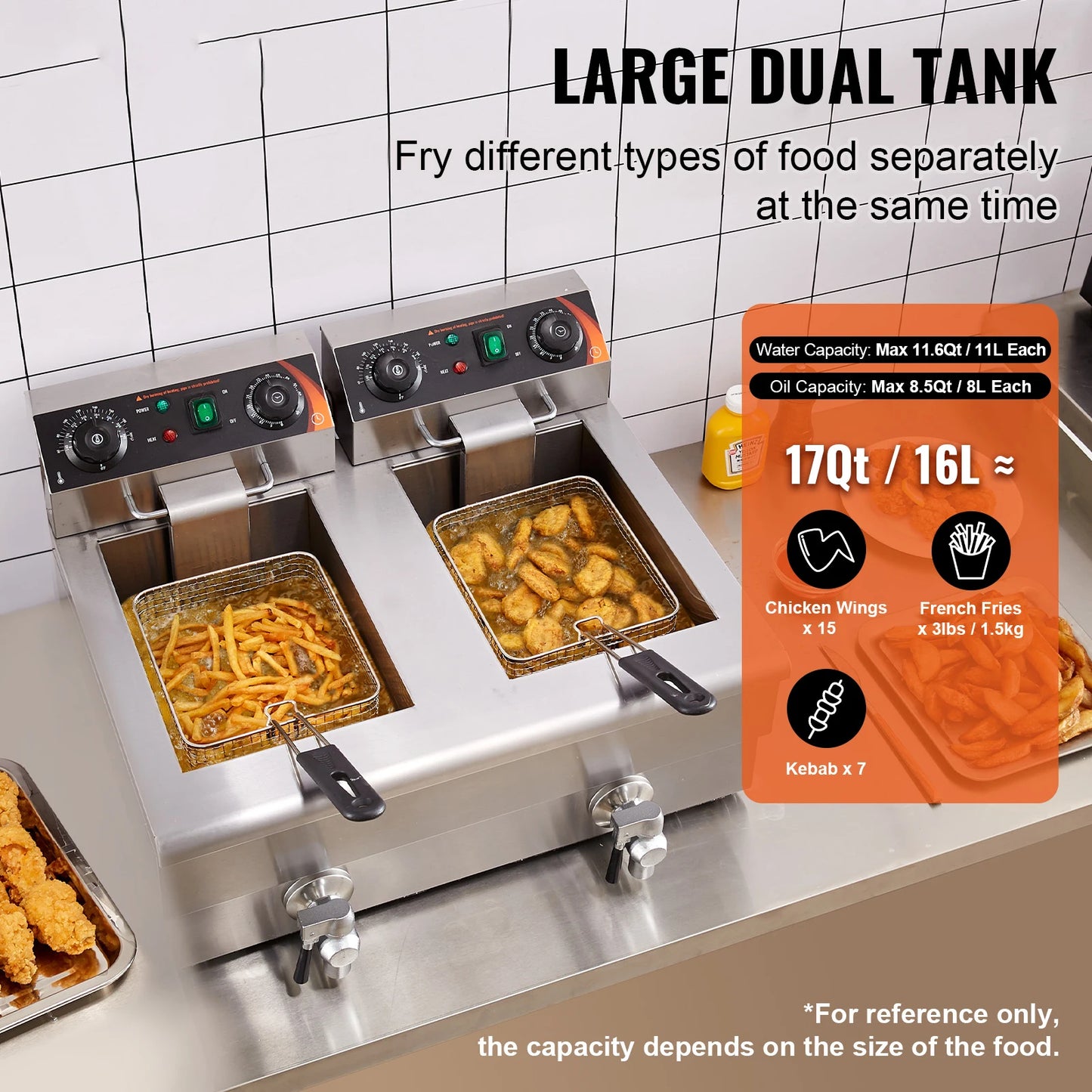 SucceBuy Electric Deep Fryer With Dual Removable Tanks For Commercial Countertop