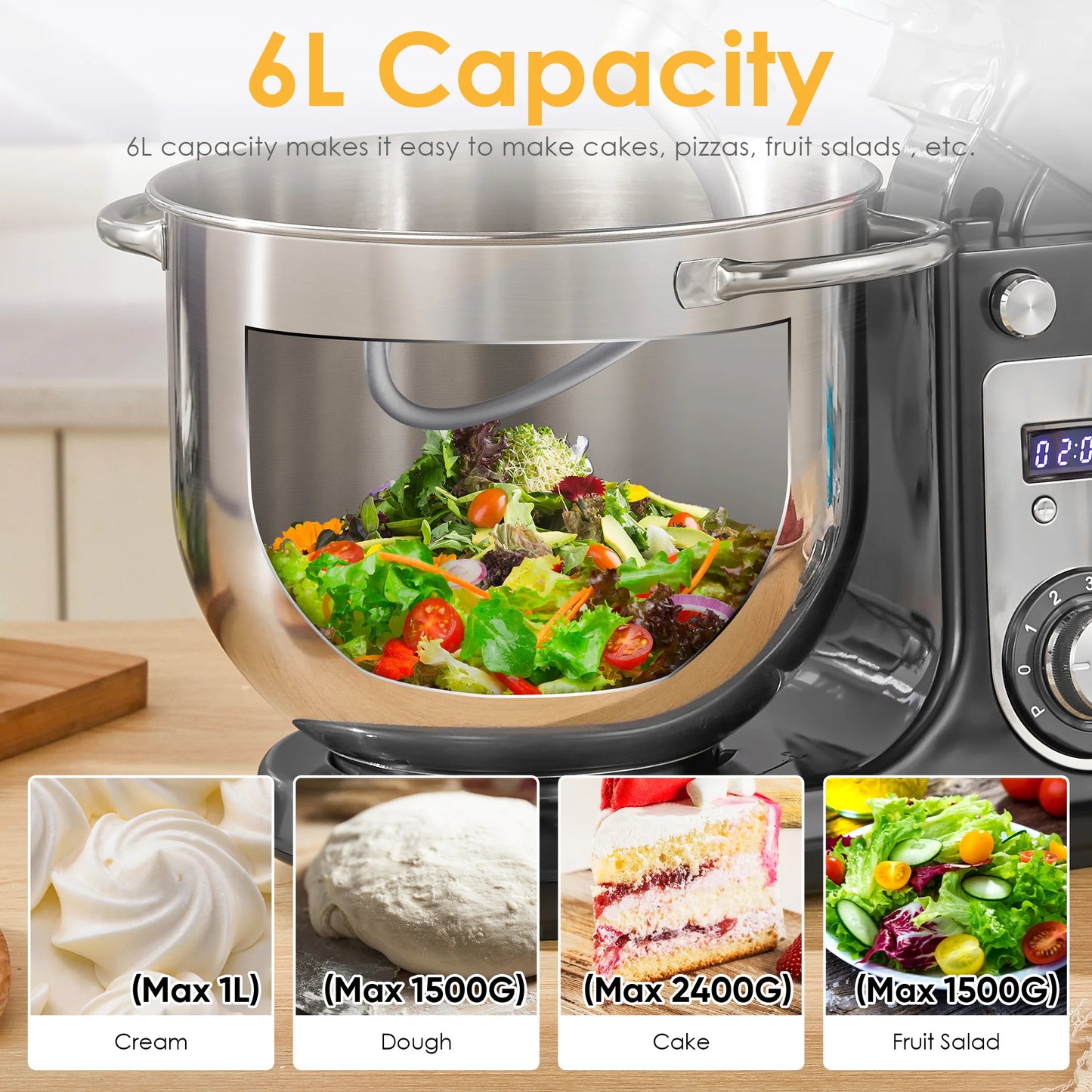 Biolomix Stand Mixer 1200W 6-Speed Tilt-Head Kitchen Appliance