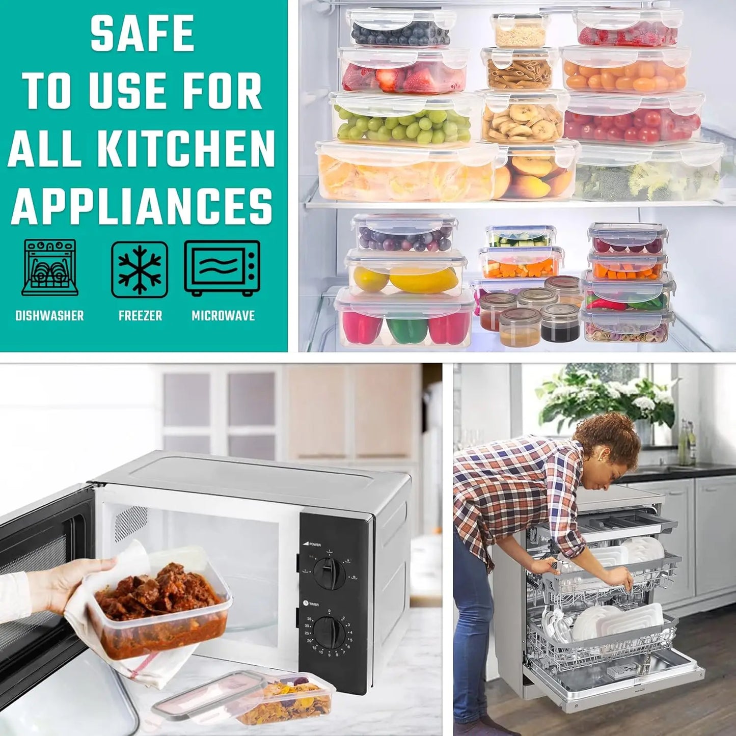 Airtight BPA Free Stackable Transparent Food Storage Containers Lids MicrowaveSafe