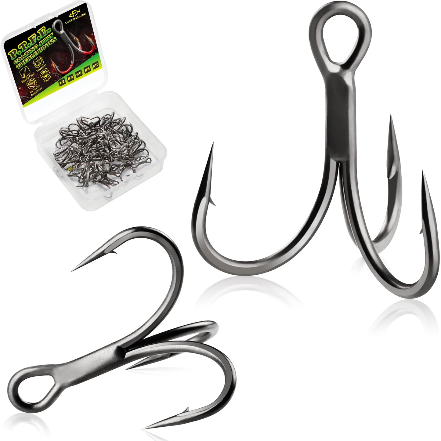 DOVESUN Treble Hooks PTFE Coating 50pcs Saltwater Freshwater