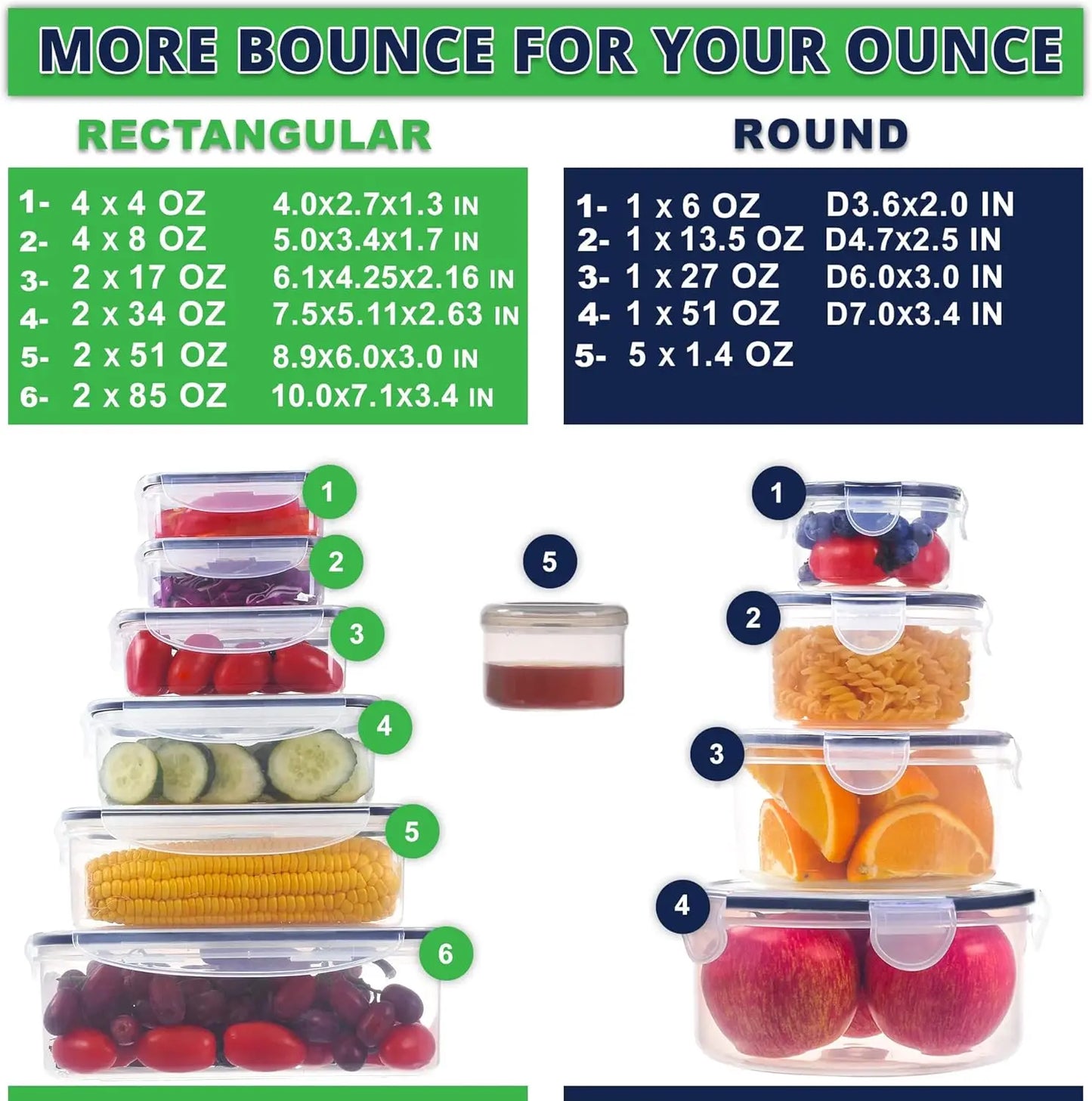 Airtight BPA Free Stackable Transparent Food Storage Containers Lids MicrowaveSafe