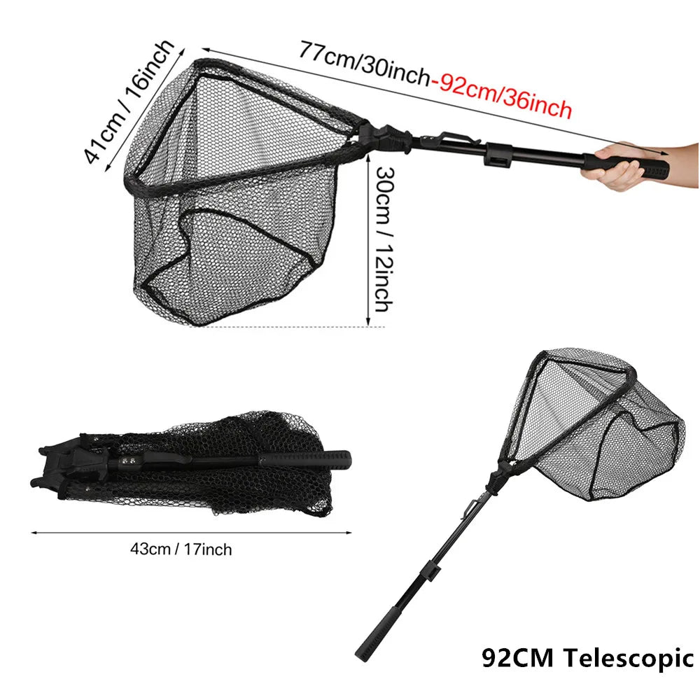 Collapsible Fishing Landing Net With Telescoping Pole Handle