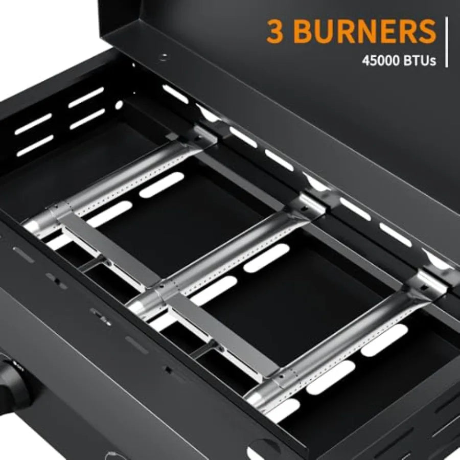 XMSJ 3 Burner Flat Top Grill With Hood Propane Griddle