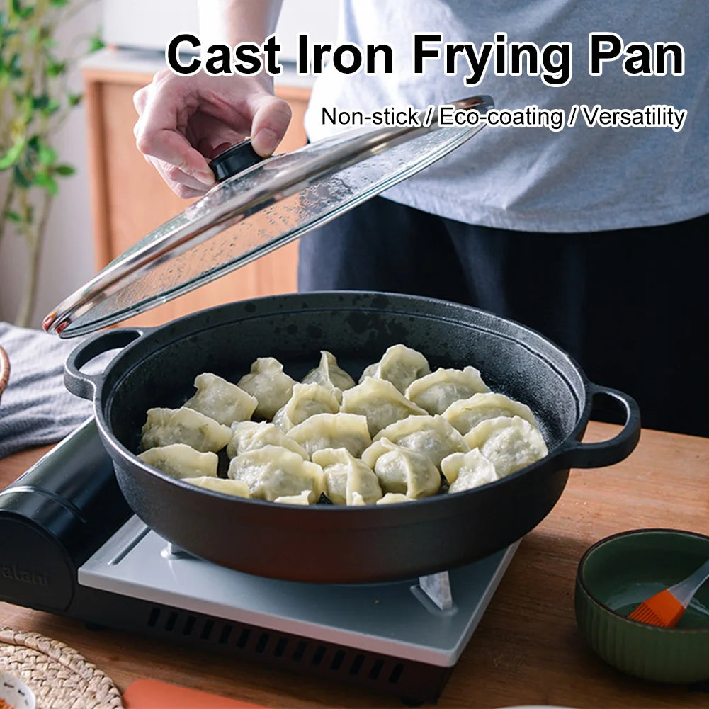 ShunmaiiHign Cast Iron Skillet With Double Handles Preseasoned Bread
