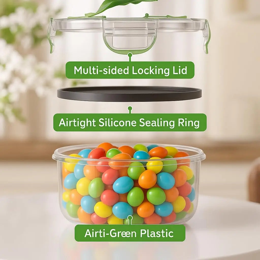 Airtight BPA Free Stackable Transparent Food Storage Containers Lids MicrowaveSafe