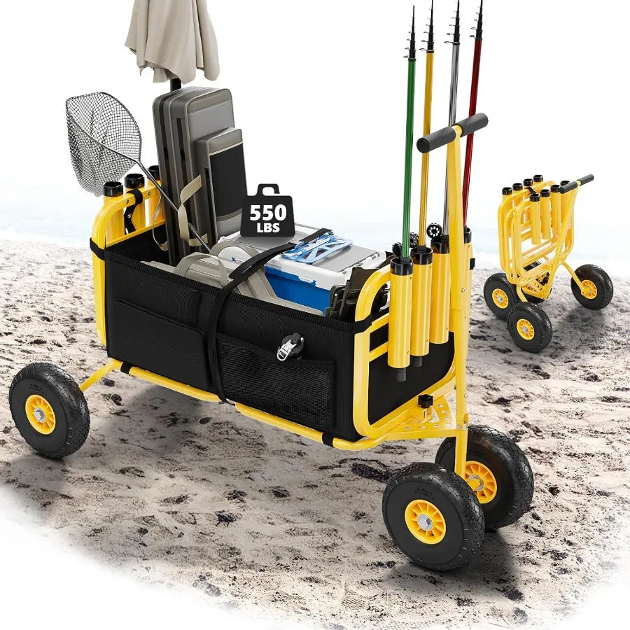 XMSJ Beach Cart With Airless Tires Foldable Wagon For Sand Transport