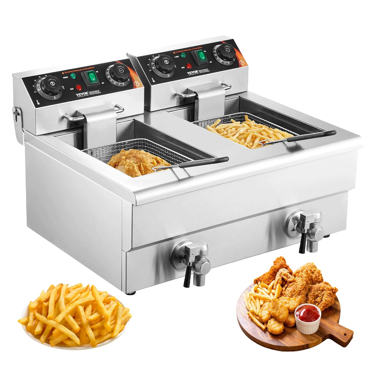 SucceBuy Electric Deep Fryer With Dual Removable Tanks For Commercial Countertop
