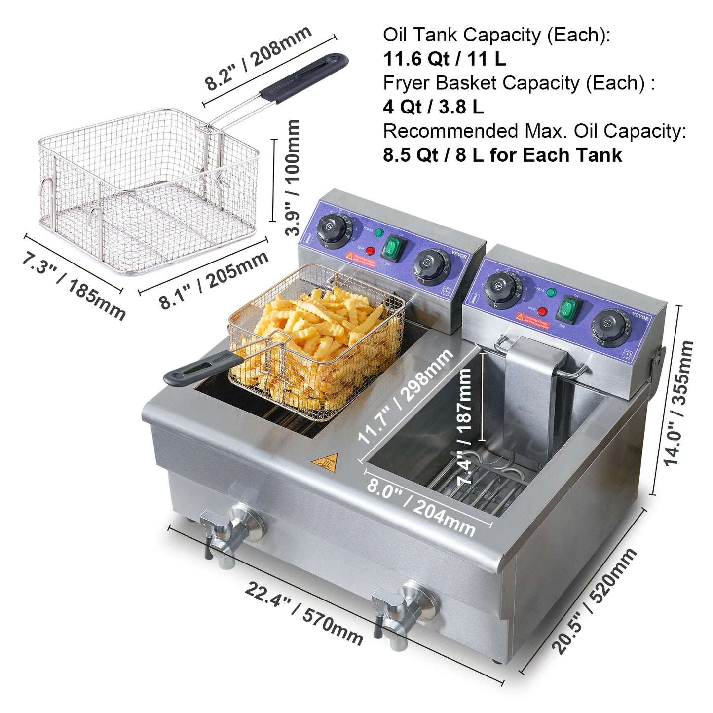 SucceBuy Electric Deep Fryer With Dual Removable Tanks For Commercial Countertop