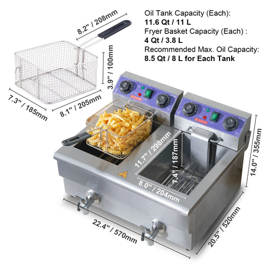 SucceBuy Electric Deep Fryer With Dual Removable Tanks For Commercial Countertop