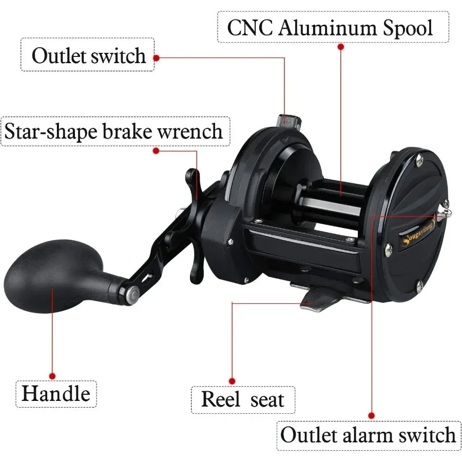 Conventional Trolling Reel With Powerful Drag For Saltwater Big Game