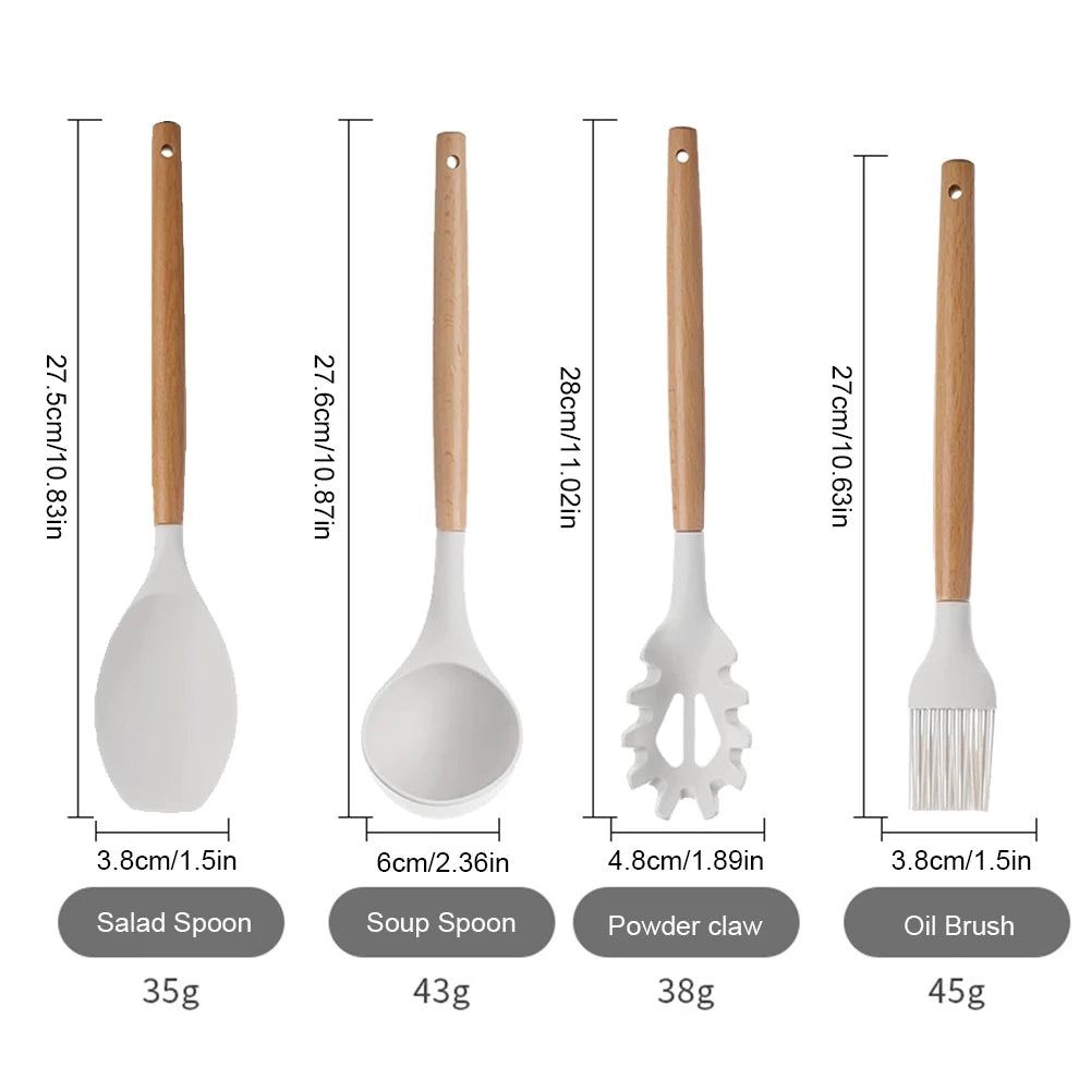 Shunmaii Silicone Spatula Kitchen Utensil Set Wooden Handles Non Stick
