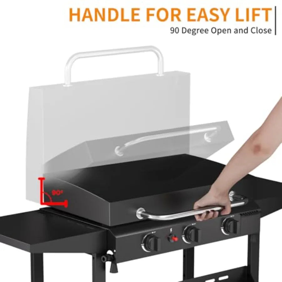 XMSJ 3 Burner Flat Top Grill With Hood Propane Griddle