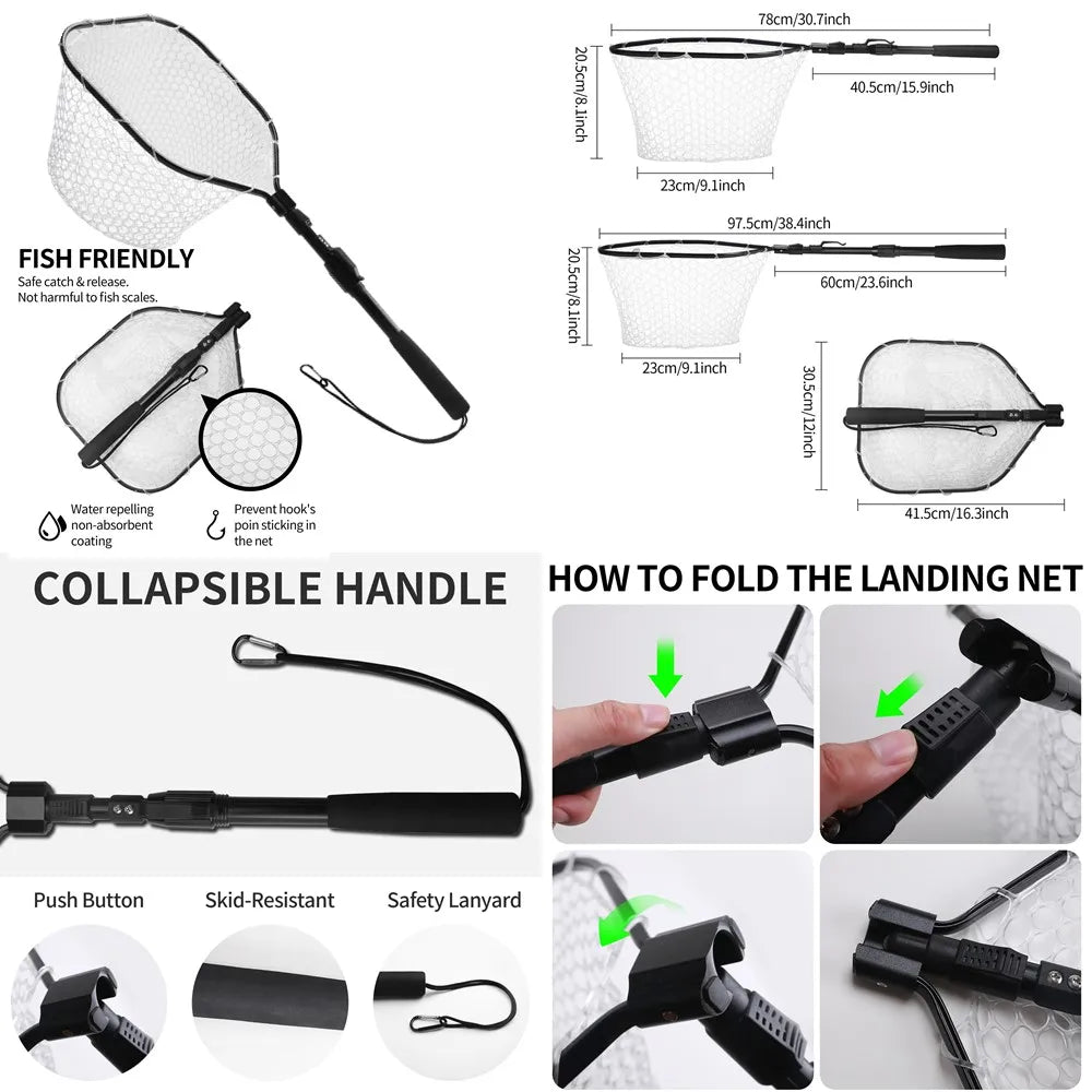 Collapsible Fishing Landing Net With Telescoping Pole Handle