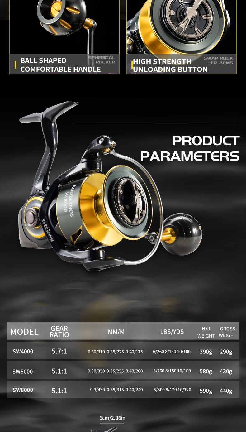 Rooblinos SW Spinning Reel Ultralight Carbon Fiber Surf Reel 18kg Max Drag Saltwater Freshwater Fishing Wheel Tackle Reels