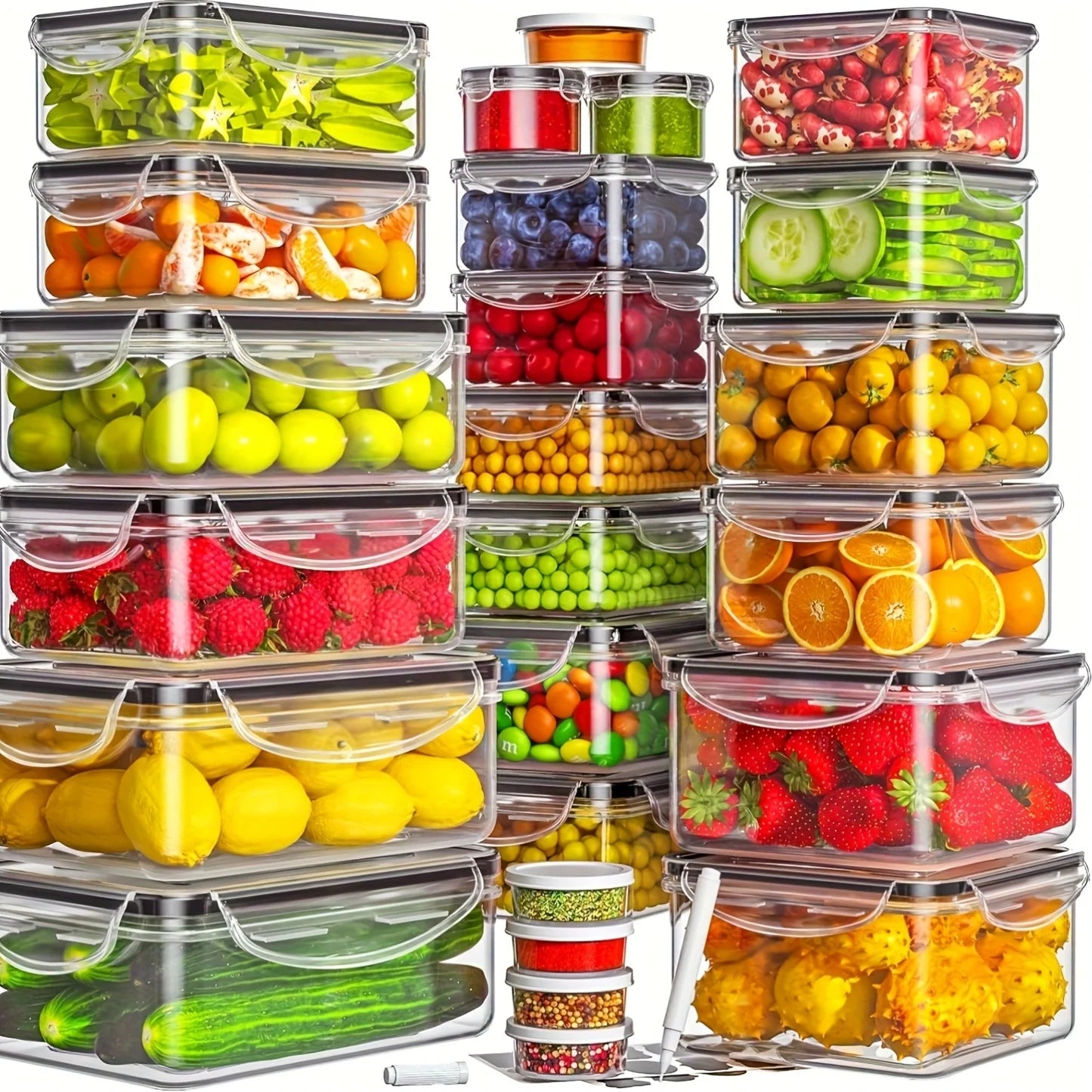 BPA Free 24-Piece Airtight Food Storage Containers Featuring PermanentlyLabeledLids
