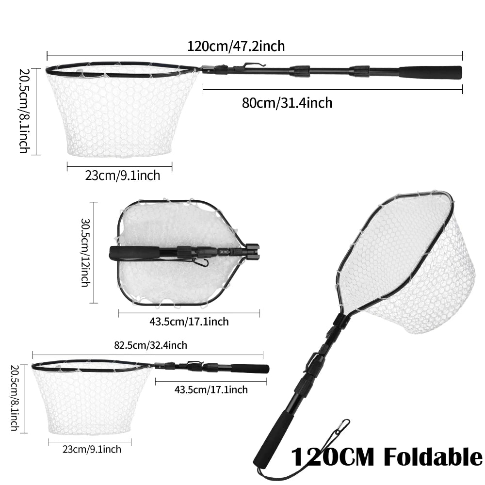 Collapsible Fishing Landing Net With Telescoping Pole Handle