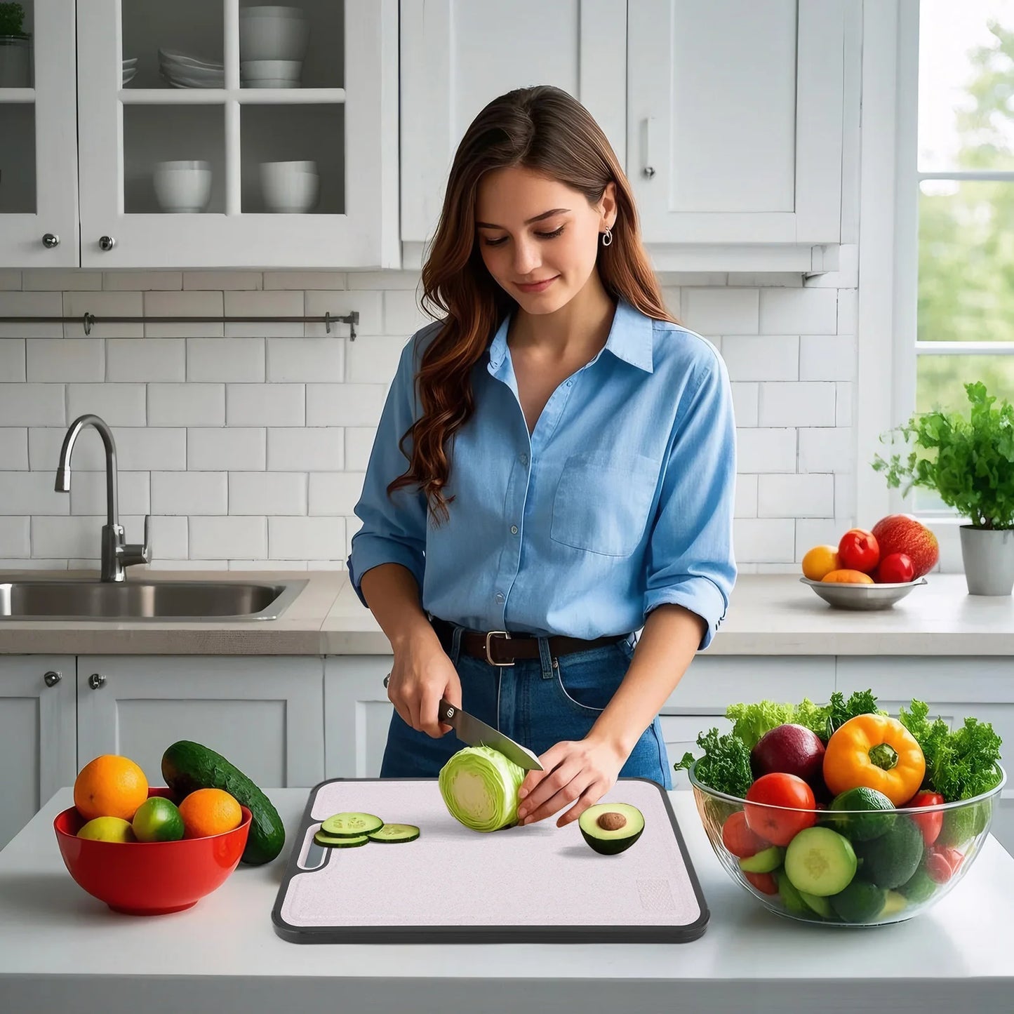 APWIKOGER Double Sided Titanium Cutting Board Food Grade Wheat Straw PP