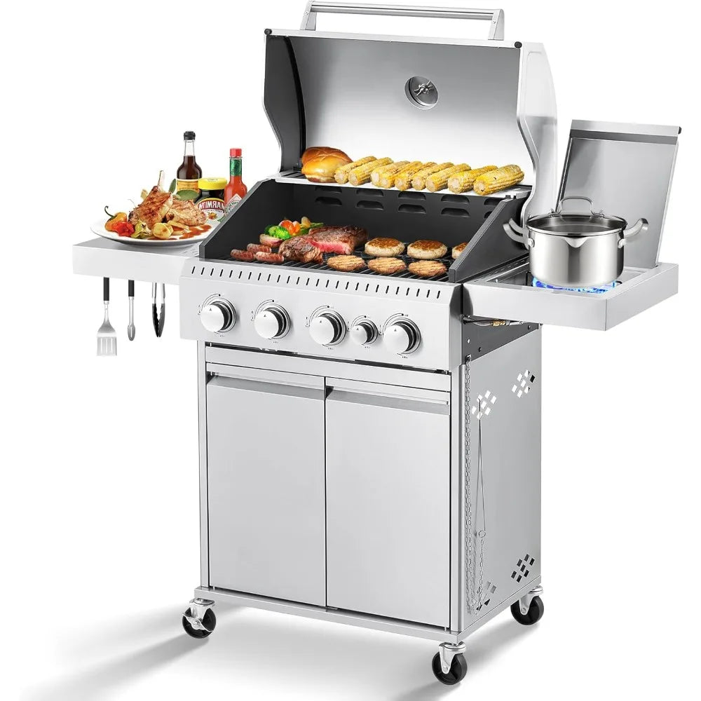 Stainless Steel 4 Burner Propane Grill With Cast Iron Grates