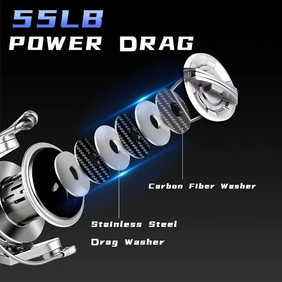 Spinning Reel 8000 10000 12000 Surf Fishing Aluminum Frame Drag