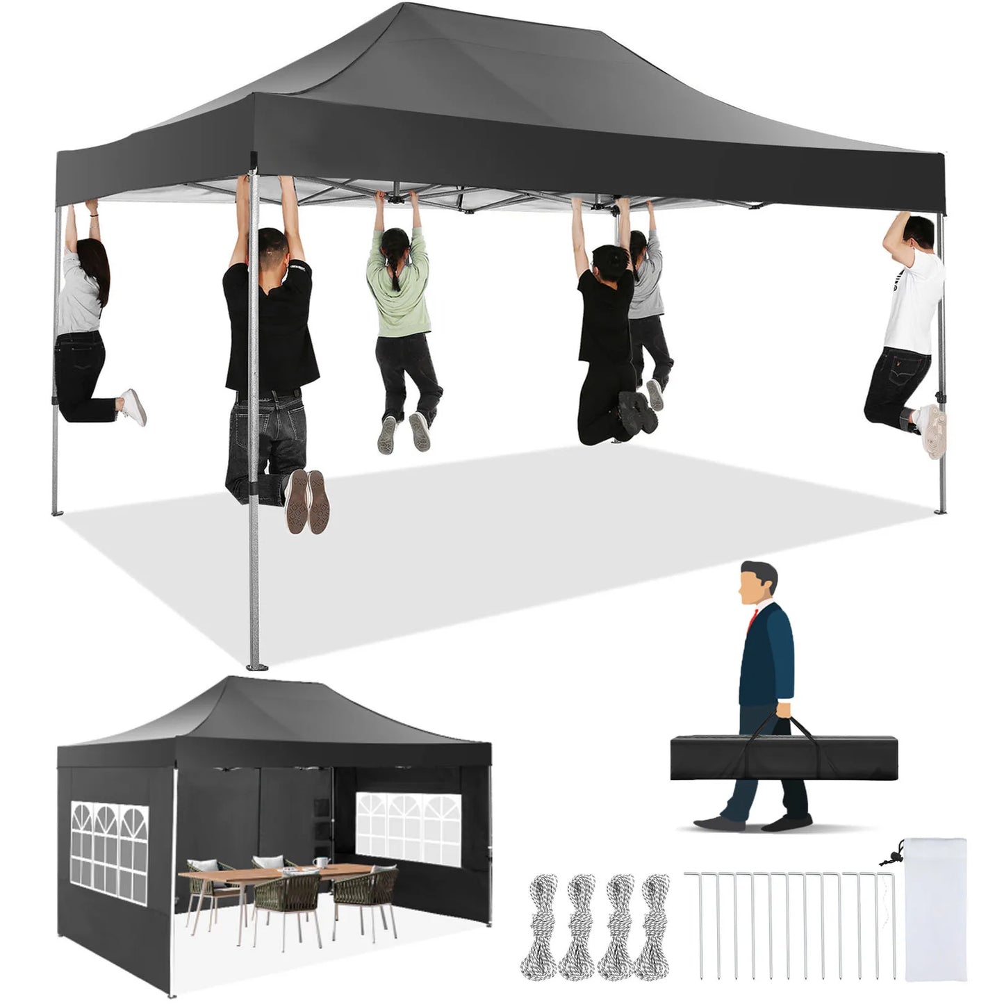 10x15 Heavy Duty Pop up Canopy Tent with 4 sidewalls Commercial Outdoor Canopy Wedding Party Tents for Wedding All Season Gazebo