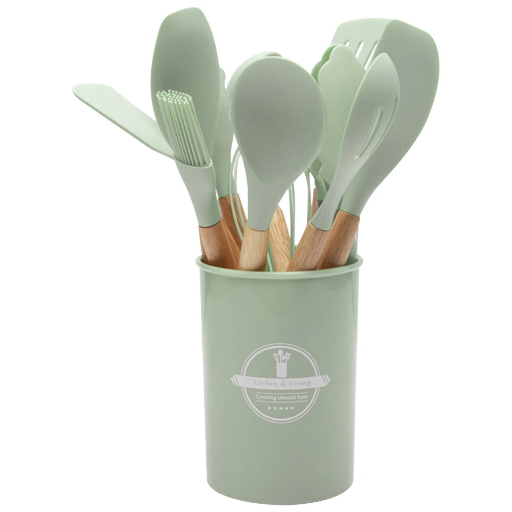Shunmaii Silicone Spatula Kitchen Utensil Set Wooden Handles Non Stick