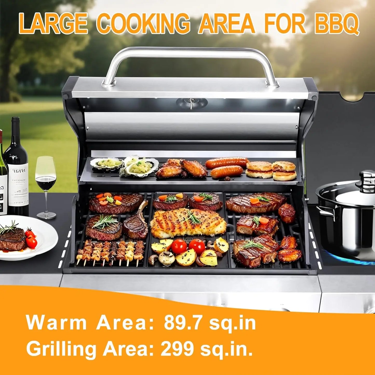 4 Burner Propane Gas BBQ Grill With Side Burner 46890 BTU Stainless Steel
