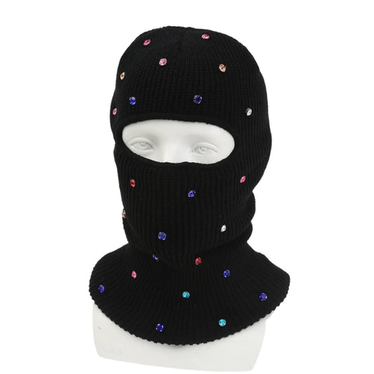 NONECN Winter Crystal Embellished Cozy Fleece Lined Balaclava