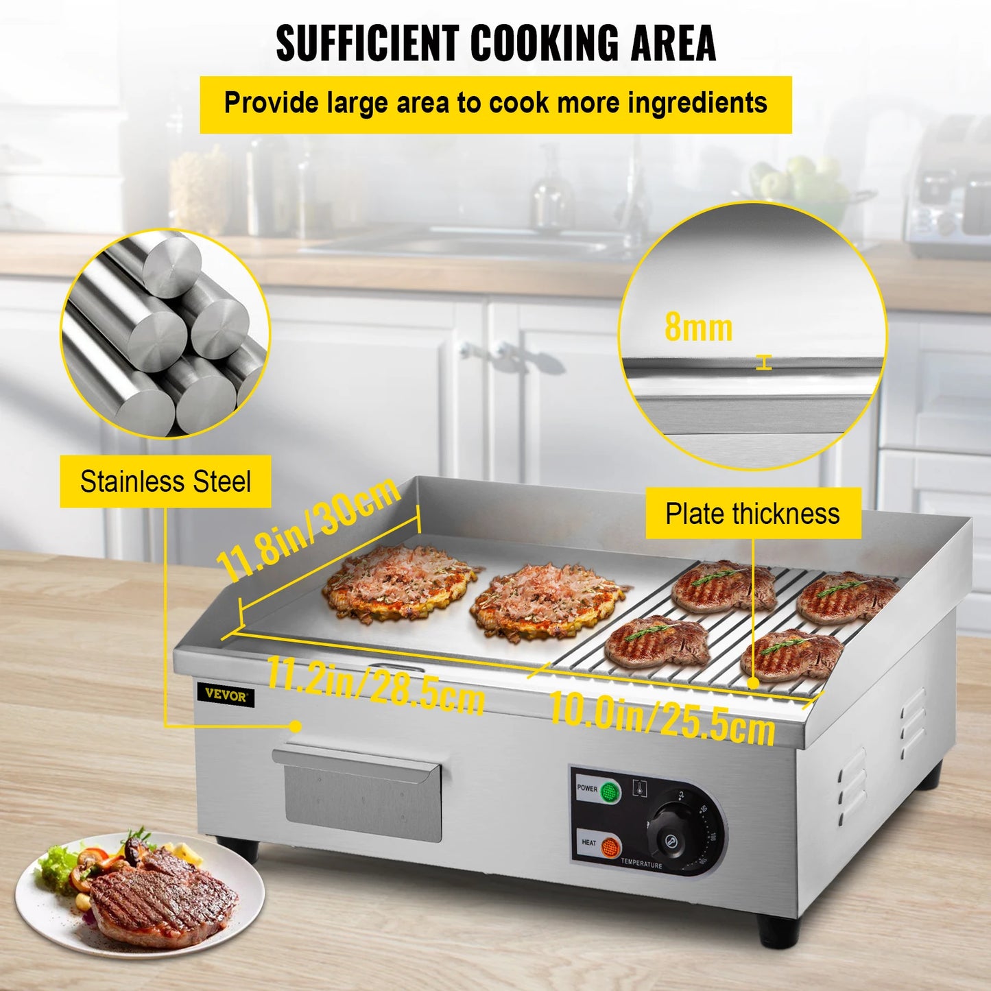 SucceBuy Electric Countertop Griddle Teppanyaki Grill Stainless Steel 1600W 3200W