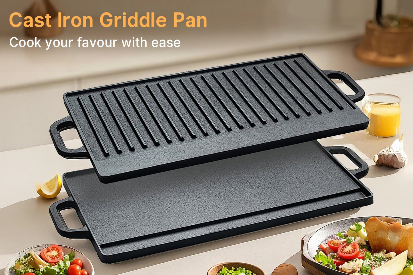 SuperHeavyDuty Cast Iron Reversible Griddle Pan With UltraDurable Ergonomic Handles