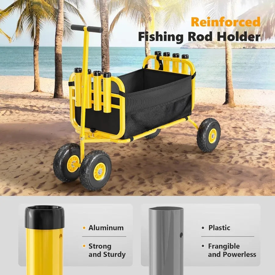 XMSJ Beach Cart With Airless Tires Foldable Wagon For Sand Transport