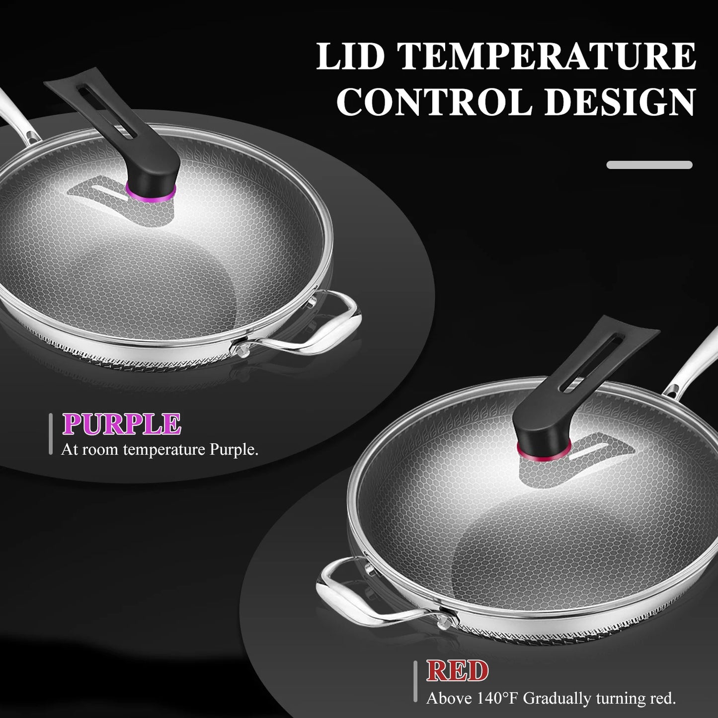 Hybrid Nonstick Wok Pan With Lid PFOA Free Stainless Steel