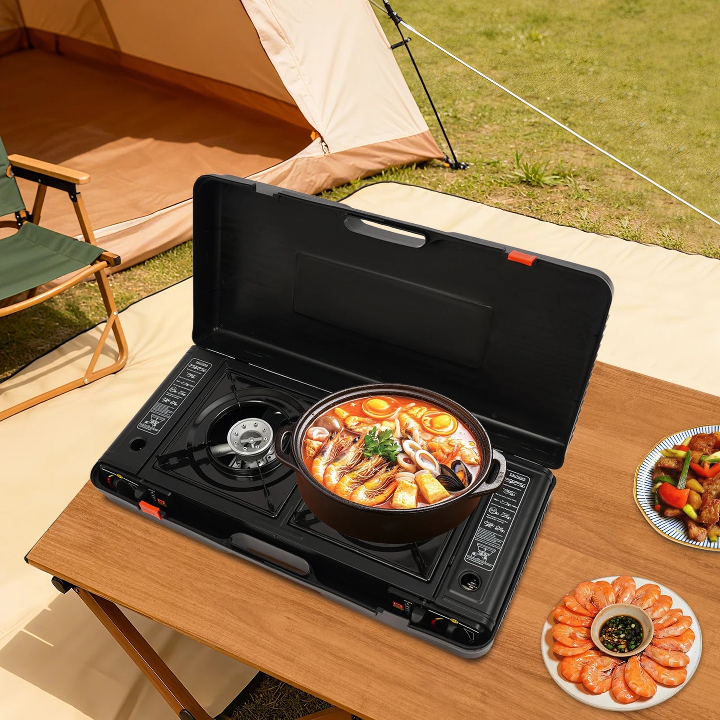None 2-Burner Portable Camping Stove Kit With Carrying Case