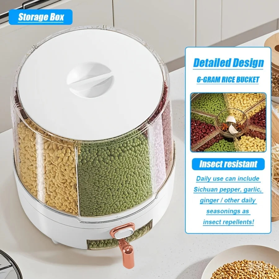 Cereal Dispenser Rotating 6 Compartment Plastic Dry Food Dispenser Kitchen