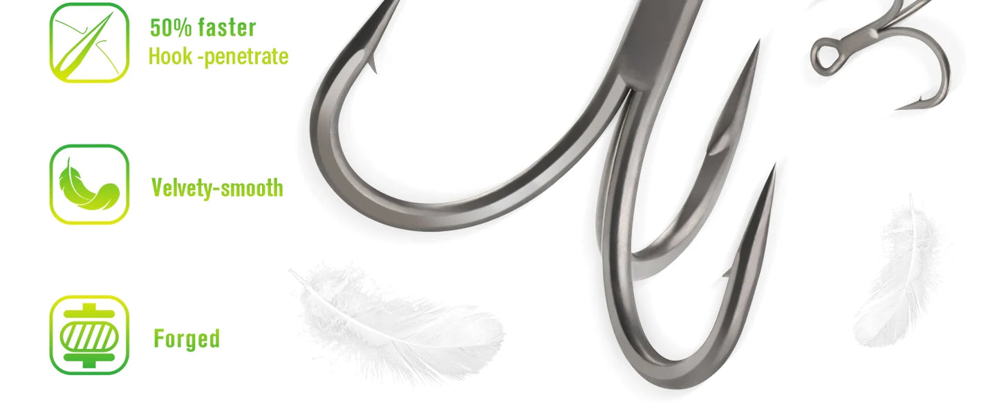 DOVESUN Treble Hooks PTFE Coating 50pcs Saltwater Freshwater