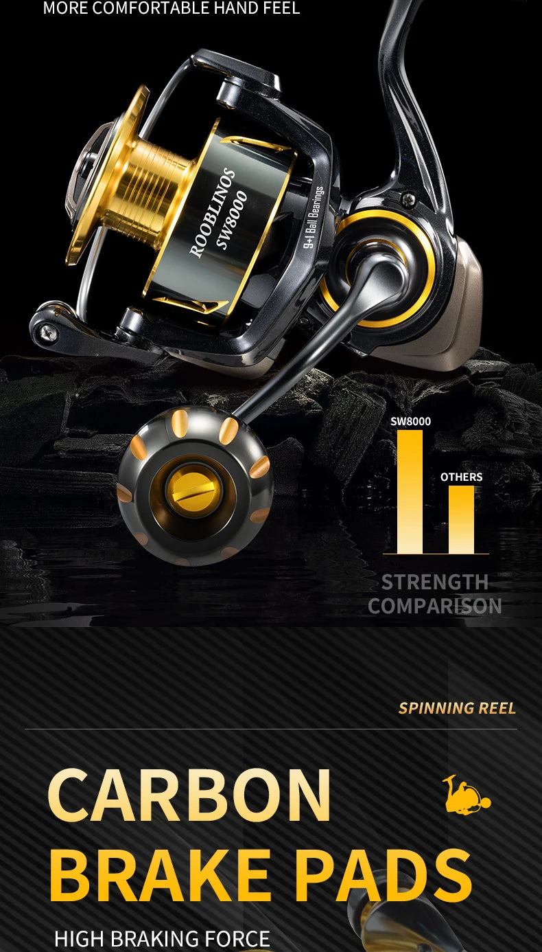 Rooblinos SW Spinning Reel Ultralight Carbon Fiber Surf Reel 18kg Max Drag Saltwater Freshwater Fishing Wheel Tackle Reels