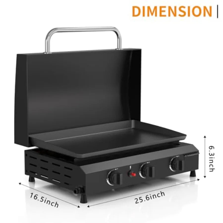 XMSJ 3 Burner Flat Top Grill With Hood Propane Griddle