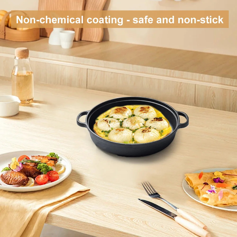 ShunmaiiHign Cast Iron Skillet With Double Handles Preseasoned Bread