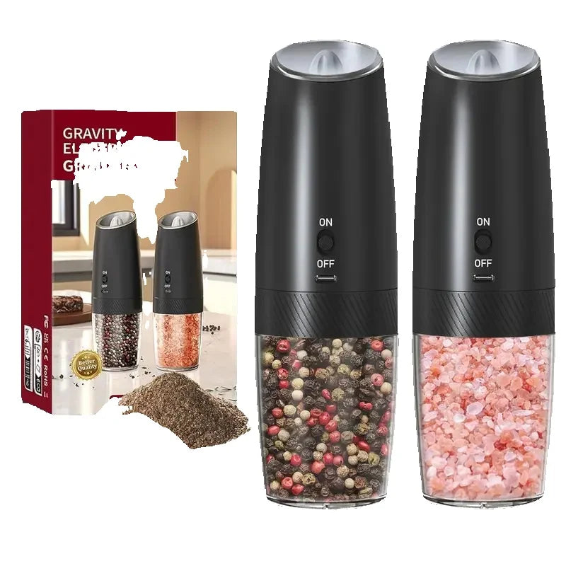 Broncho Gravity Salt and Pepper Grinder Set USB Rechargeable 2-Pack