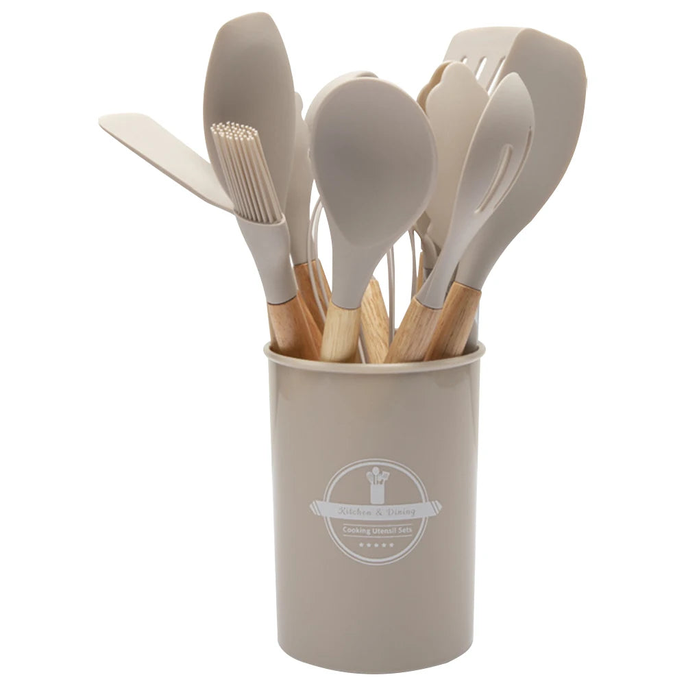Shunmaii Silicone Spatula Kitchen Utensil Set Wooden Handles Non Stick